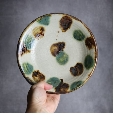 7寸皿1 三彩 点打 やちむん 陶器 榮一工房:7013020