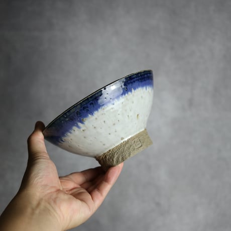 鉢大1 ブルー ホワイト やちむん 陶器 仁陶器工房:7023083