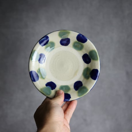 5寸皿1 呉須 緑釉 点打 やちむん 陶器 漂窯:7010004