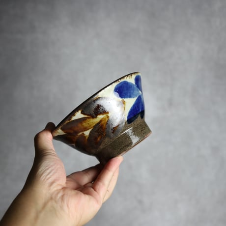 4.5寸マカイ1 飴 呉須釉 双葉 やちむん 陶器 漂窯:7010025