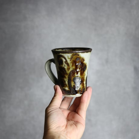 トールマグカップ1 飴釉 唐草 やちむん 陶器 榮一工房:7013098