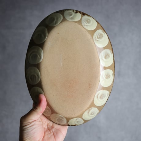 オーバル皿1 青丸紋 やちむん 陶器 エドメ陶房:7201002