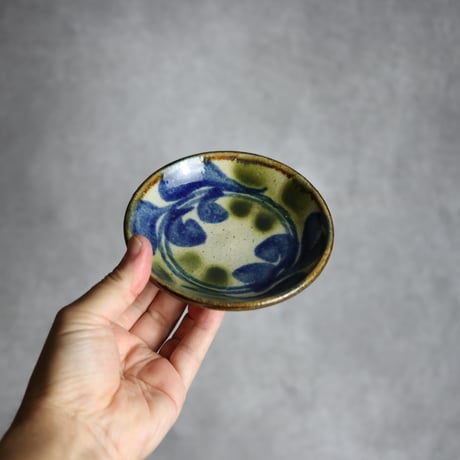 4寸皿 デイゴ 青 緑 やちむん 陶器 陶芸こまがた:7006082