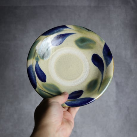 6寸皿1 呉須緑釉 双葉 やちむん 陶器 北窯 松田共司工房:7004008