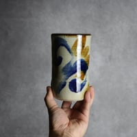4.5寸筒1 飴 呉須釉 唐草 やちむん 陶器 北窯 松田共司工房:7004079