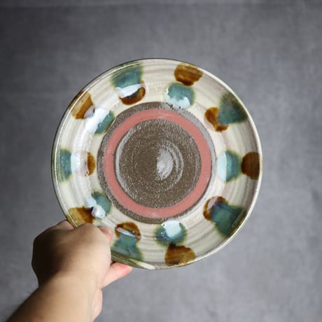 7寸皿2 三彩 点打 やちむん 陶器 漂窯:7010007