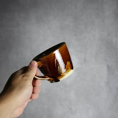 コーヒーカップ＆ソーサー1 飴釉 櫛描 やちむん 陶器 北窯 松田共司工房:7004074