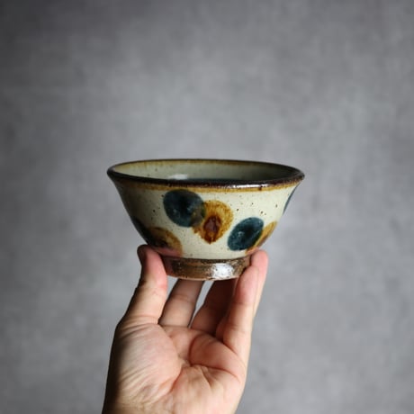 4寸マカイ 紺 茶 ドット やちむん 陶器 陶芸こまがた:7006072