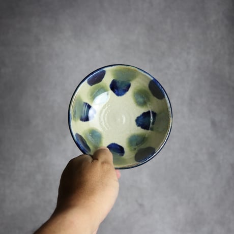 4寸鉢2 呉須 緑釉 点打 やちむん 陶器 漂窯:7010012