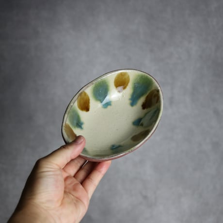 楕円鉢1 三彩 点打 やちむん 陶器 漂窯:7010014