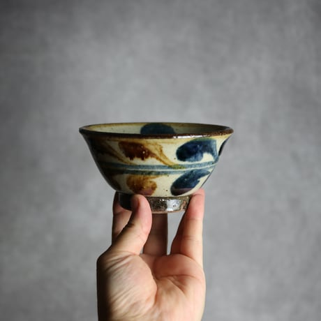 4寸マカイ 紺 茶 デイゴ柄 やちむん 陶器 陶芸こまがた:7006022