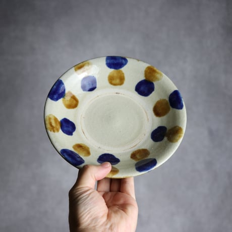 6寸皿2 飴 呉須釉 点打 やちむん 陶器 漂窯:7010006