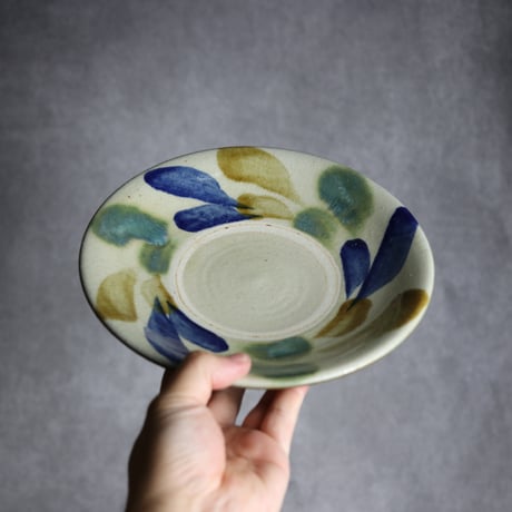 7寸皿1 三彩 双葉紋 やちむん 陶器 漂窯:7010007