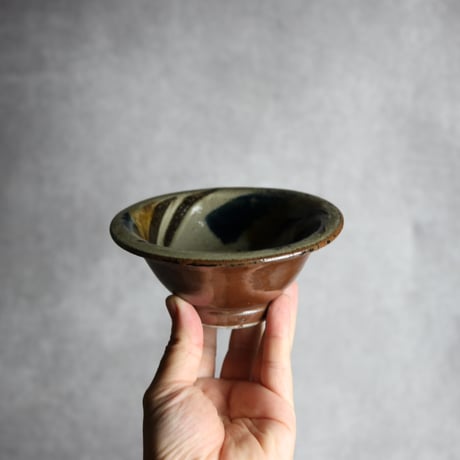 4寸ワンブー2 飴 呉須釉 線描 指描 やちむん 陶器 北窯 宮城正享工房:7005017