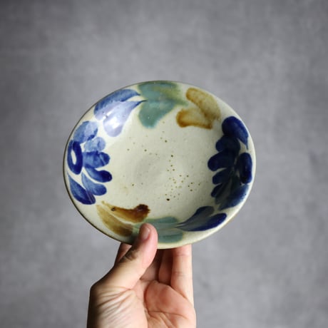 5寸皿1 三彩 菊花双葉 やちむん 陶器 漂窯:7010004