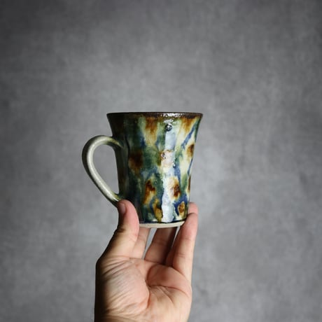 トールマグカップ3 三彩 格子点打 やちむん 陶器 榮一工房:7013098