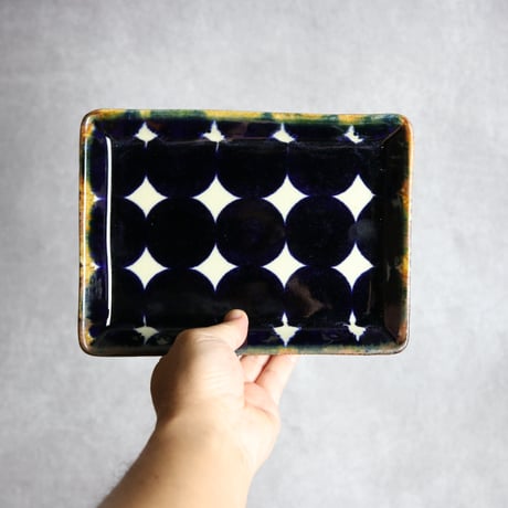 角皿1 青ドット紋 やちむん 陶器 エドメ陶房:7201007