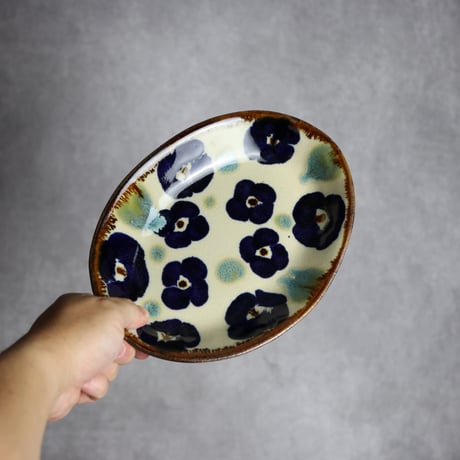 オーバル皿1 花紋 やちむん 陶器 エドメ陶房:7201002