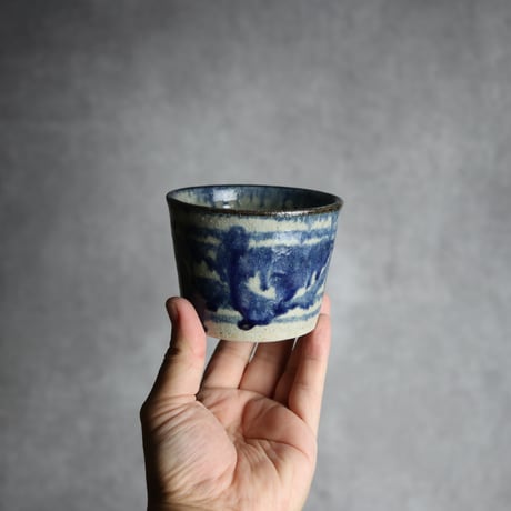 そば猪口中1 呉須 唐草 やちむん 陶器 榮一工房:7013168