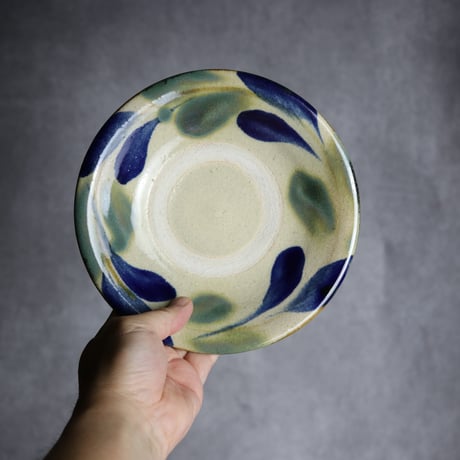 6寸皿1 呉須緑釉 双葉 やちむん 陶器 北窯 松田共司工房:7004008
