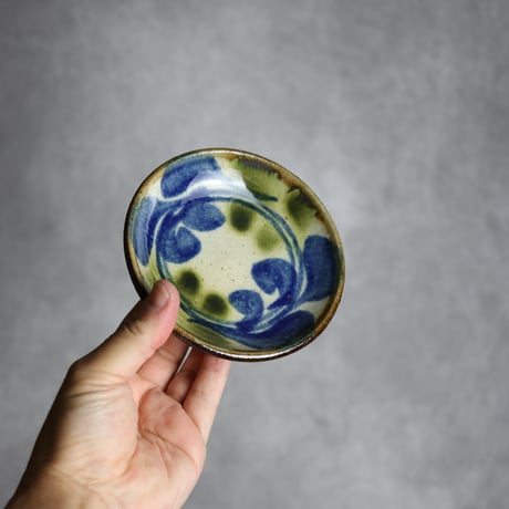 4寸皿 デイゴ 青 緑 やちむん 陶器 陶芸こまがた:7006082