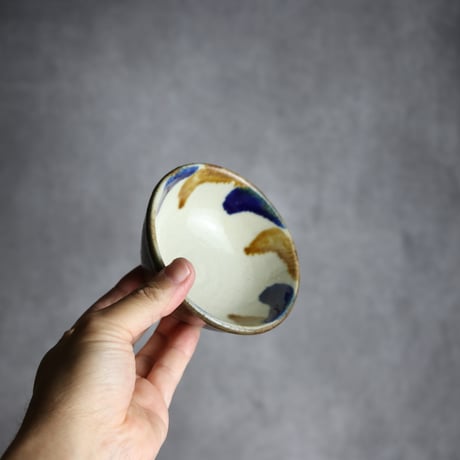 3.5寸鉢2 飴 呉須釉 波紋 やちむん 陶器 漂窯:7010029