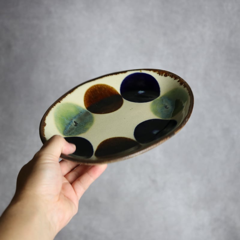 オーバル皿1 三彩丸紋 やちむん 陶器 エドメ陶房:7201002 | MADE IN OKI