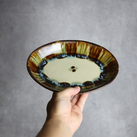 オーバル皿2 三彩紋 やちむん 陶器 エドメ陶房:7201002