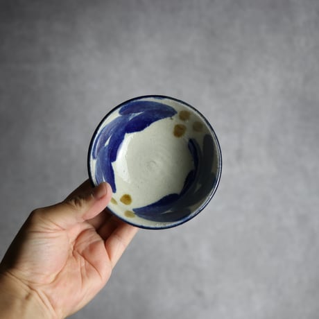 3.5寸鉢1 呉須 飴釉 双葉 やちむん 陶器 漂窯:7010029
