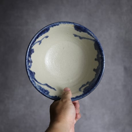 6寸マカイ1 呉須釉 菊唐草紋 やちむん 陶器 榮一工房:7013043