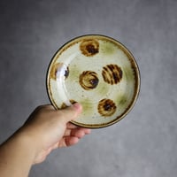 5寸皿 ドット  緑 茶 刷毛目 やちむん 陶器 陶芸こまがた:7006016