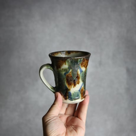 トールマグカップ1 三彩 格子点打 やちむん 陶器 榮一工房:7013098
