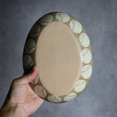 オーバル皿1 三彩丸紋 やちむん 陶器 エドメ陶房:7201002