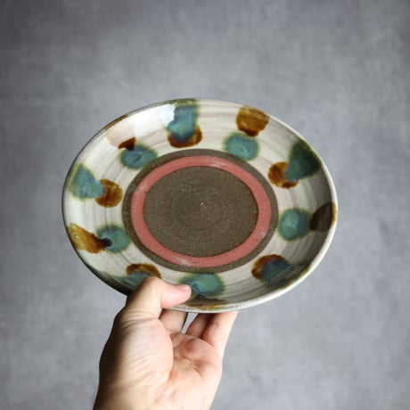 7寸皿2 三彩 点打 やちむん 陶器 漂窯:7010007