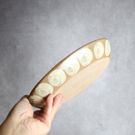 オーバル皿1 青丸紋 やちむん 陶器 エドメ陶房:7201002