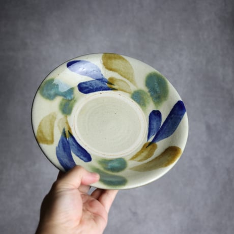 7寸皿1 三彩 双葉紋 やちむん 陶器 漂窯:7010007