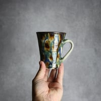トールマグカップ2 三彩 格子点打 やちむん 陶器 榮一工房:7013098