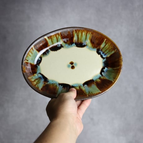 オーバル皿1 三彩紋 やちむん 陶器 エドメ陶房:7201002