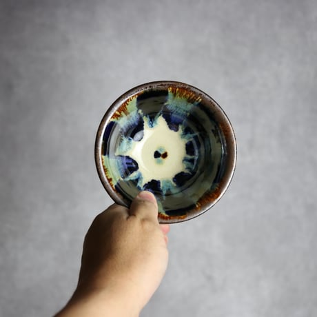 飯碗小1 青三彩紋 やちむん 陶器 エドメ陶房:7201015