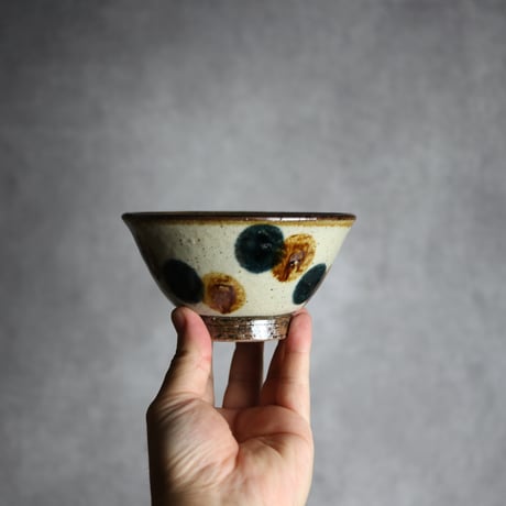 4寸マカイ 紺 茶 ドット やちむん 陶器 陶芸こまがた:7006072