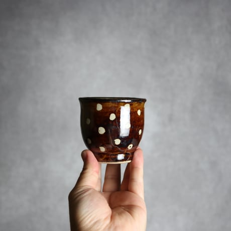 湯呑 飴釉 蝋抜 点打 やちむん 陶器 真南風工房:7011021