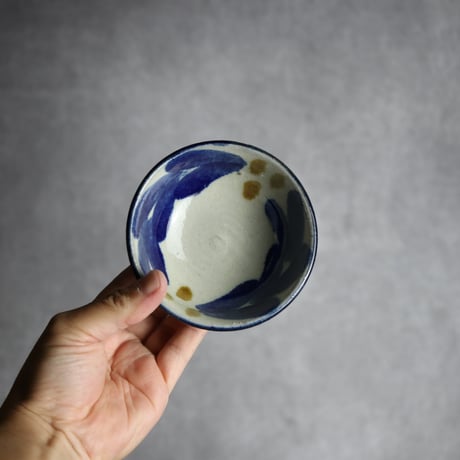 3.5寸鉢1 呉須 飴釉 双葉 やちむん 陶器 漂窯:7010029