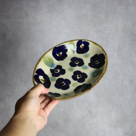 オーバル皿5 花紋 やちむん 陶器 エドメ陶房:7201002