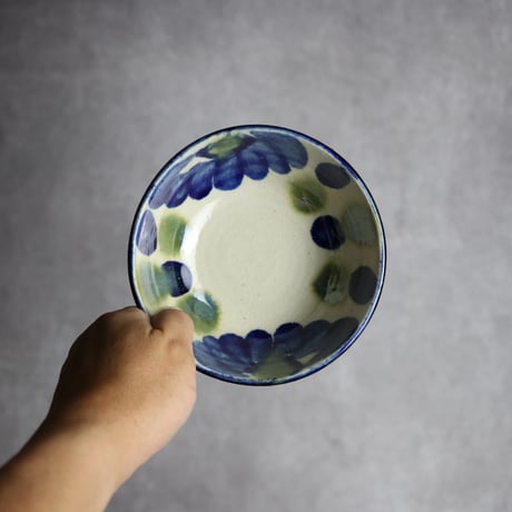 4.5寸鉢1 呉須 緑釉 菊花点打 やちむん 陶器 漂窯:7010028