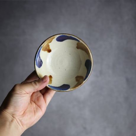 3.5寸鉢1 飴 呉須釉 波紋 やちむん 陶器 漂窯:7010029
