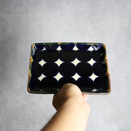 角皿1 青ドット紋 やちむん 陶器 エドメ陶房:7201007