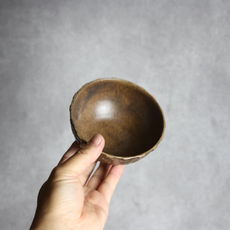 ごはん茶碗中1 マカイ 編込紋 ダークブラウン やちむん 陶器 cerca:7025010