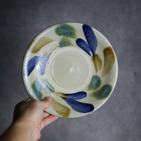 7寸皿1 三彩 双葉紋 やちむん 陶器 漂窯:7010007
