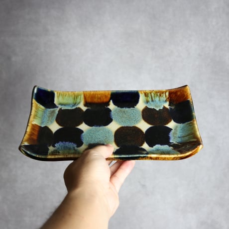 セミロングプレート1 三色ドット紋 やちむん 陶器 エドメ陶房:7201021