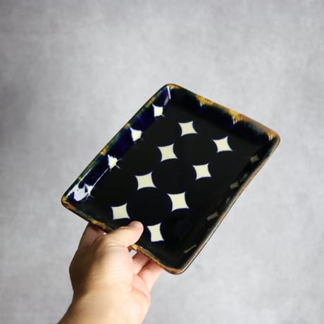角皿1 青ドット紋 やちむん 陶器 エドメ陶房:7201007
